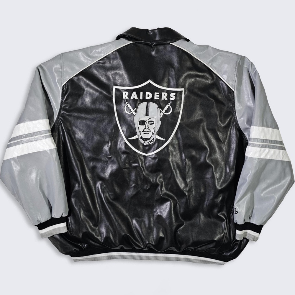Oakland Raiders Vintage 90s Vegan Leather GIII Varsity Jacket - NFL Football